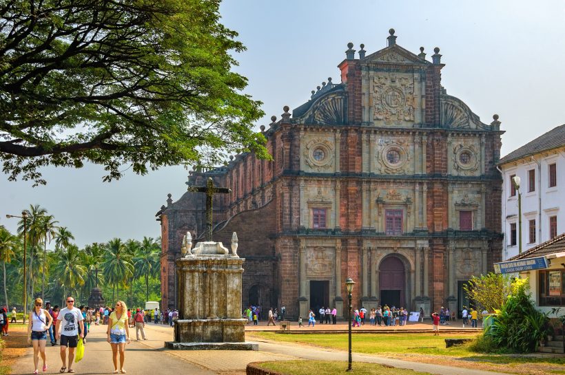 Tourists visit to Basilica of Bom Jesus, Goa, India